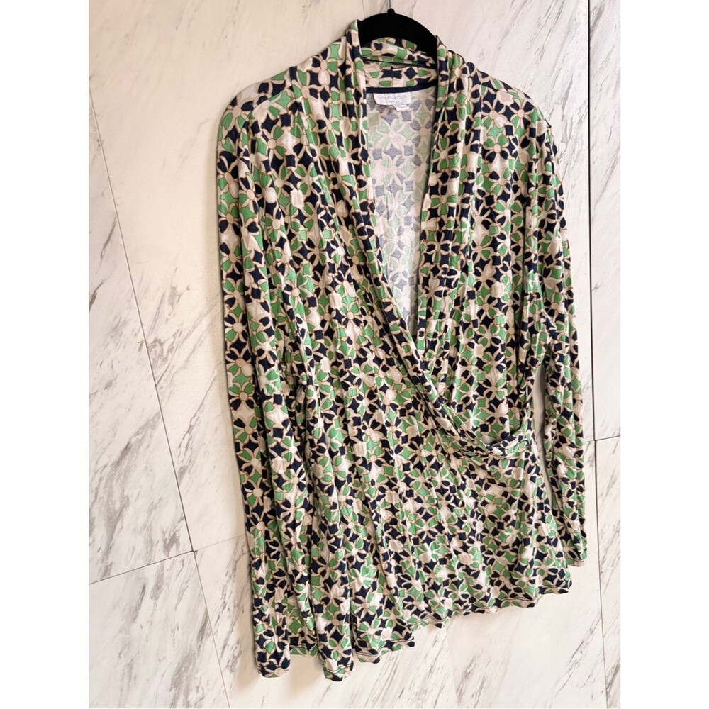 Charter Club Green Geometric Surplice Wrap Blouse Tops Womens 2X Workwear